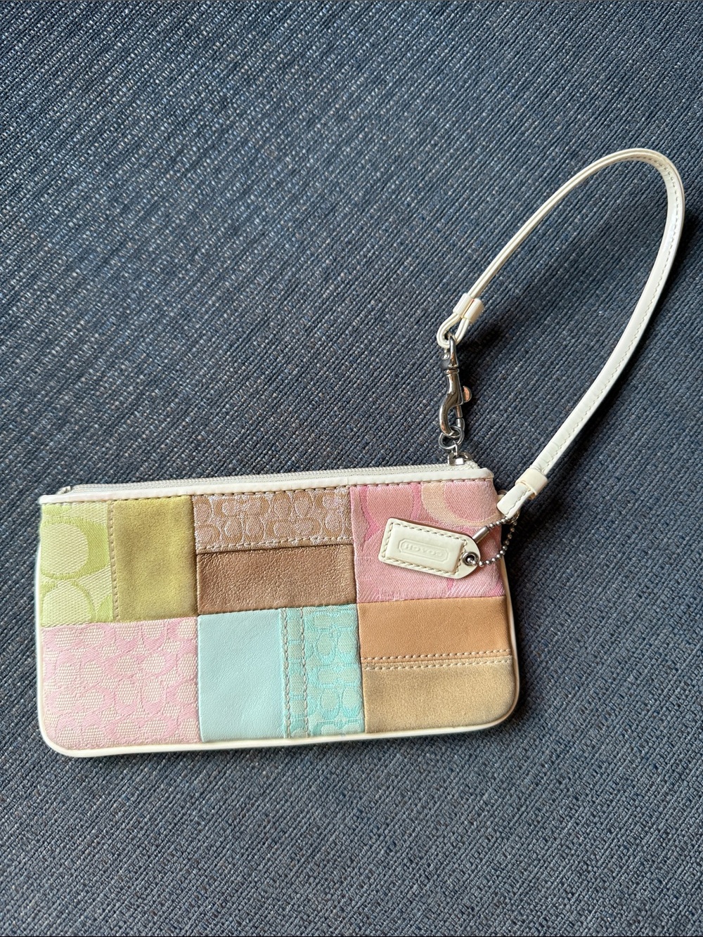 Coach Pastel Patchwork Wristlet in Pink, Mint, Tan, Cream & Light Green